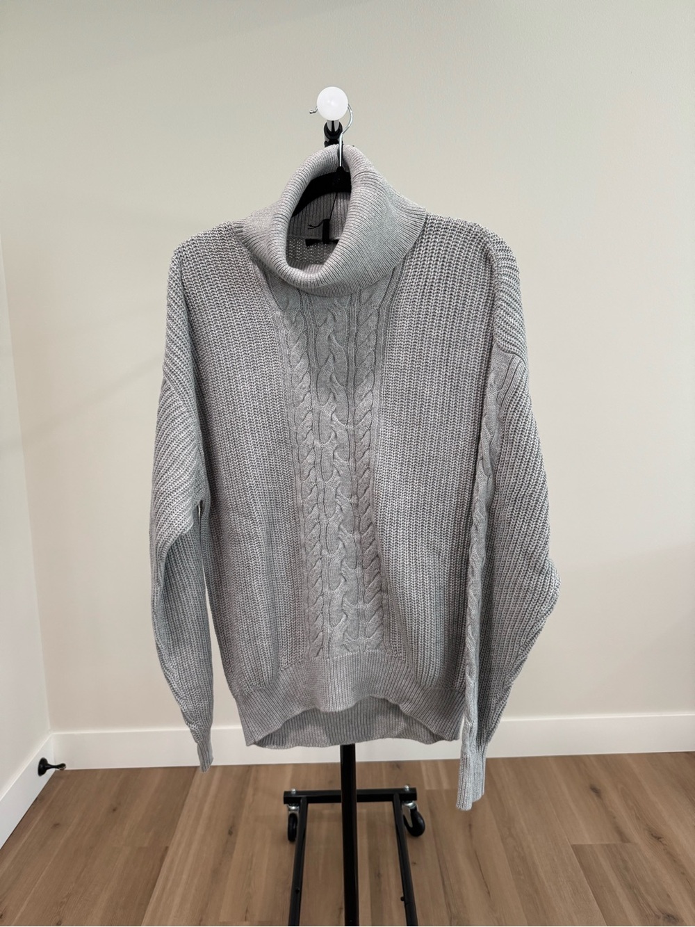 NWT bobi BLACK Cable Knit Oversized Turtleneck Sweater Gray
